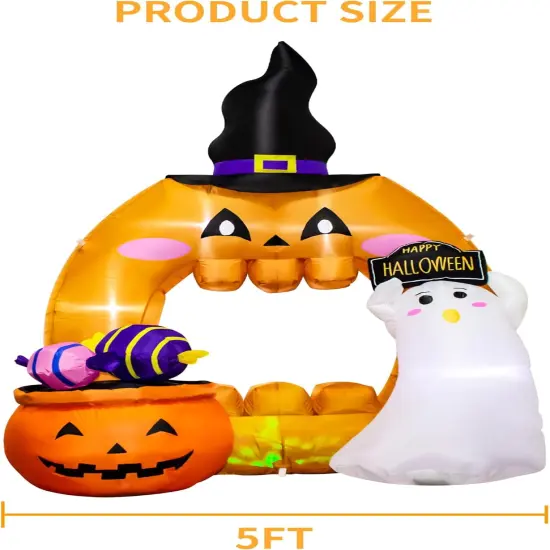 5 Feet Halloween Inflatable Pumpkin Outdoor Decoration with LED Lights, Blow up Halloween Ghost Hollowed Out Archway Pumpkin Inflatable Decor for Indoor Outdoor Yard Halloween Party Photo Spot {4}