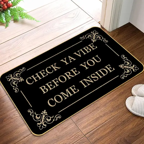 Funny Welcome Doormat for Entryway Check Ya Vibe Before You Come Inside Mats for Front Door with Rubber Backing Doormat Entrance Indoor and Outdoor Personalized Mats Anti-Slip Gift Mat 29 x 17 Inch {1}