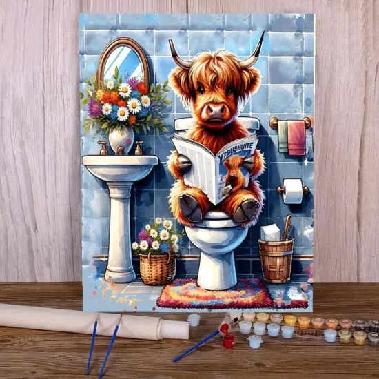 Highland Cow Paint by Numbers Kit for Adults, Adults' Paint-by-Number Kits for Beginner, Cow Painting by Number Kits Art on Canvas, Acrylic DIY Oil Painting for Home Wall Decor 16x20 Inch {4}