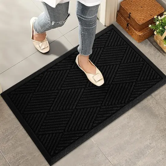 Durable Front Door Mat, Absorbent Muddy Dirt Resist Welcome Door Mats Outdoor Indoor, Stain and Fade Resistant, Non-Slip Rubber Backing Low Profile Doormat for Entryway, 30&times;17, Black {1}