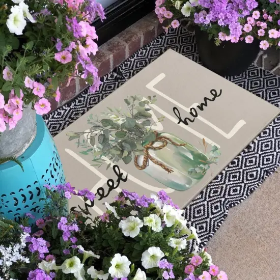 Spring Door Mat,Home Sweet Home Leaves Indoor Outdoor Non-Slip Doormat,Entryway Front Porch Summer Welcome Mat Grey for Entrance Decor,30'' x 17'' {2}
