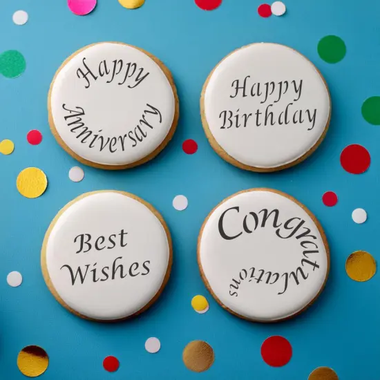 Special Occasions Candy & Cookie Stencils: Congratulations, Best Wishes, Happy Birthday, Anniversary | C135 by Designer Stencils | Cookie Decorating Tools | Baking Stencils for Royal Icing, Airbrush | Reusable Plastic Food Grade Stencils {3}