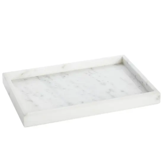 Juvale Large Marble Vanity Tray For Jewelry, Cosmetics, Candles, Lotion, Shampoo, and Perfume, for Dresser and Bathroom, Natural Veining (11.7x1.1x7.7 in, White) {1}