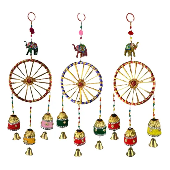 Rajasthani Ring Elephant Wall Door Hangings with Bells Traditional Handicraft Hanging Decorative Latkan for Home Office Decor Diwali Decoration Wall Art Housewarming Gifts {7}