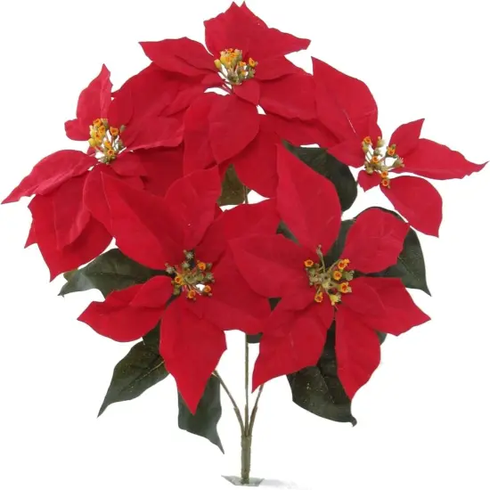 Pack of 4 20-Inch Red Velvet Poinsettia Bushes - Artificial Christmas Flowers with 5 Flower Heads for Fuller Look - Ideal for Holiday Decor and DIY Crafts - Enhance Your Space {1}