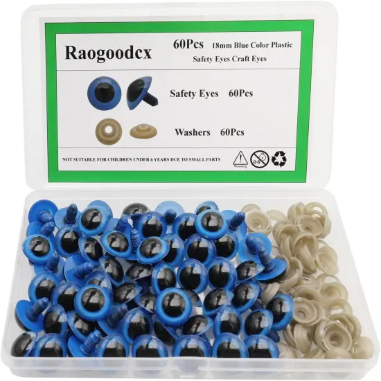60Pcs Large Blue Plastic Safety Eyes - 18mm {1}