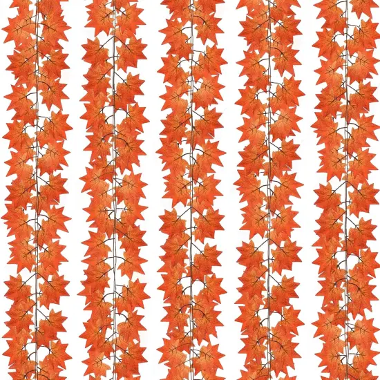5 Pack Fall Leaf Garland, Hanging Vines Garland - (Deep Orange) {1}