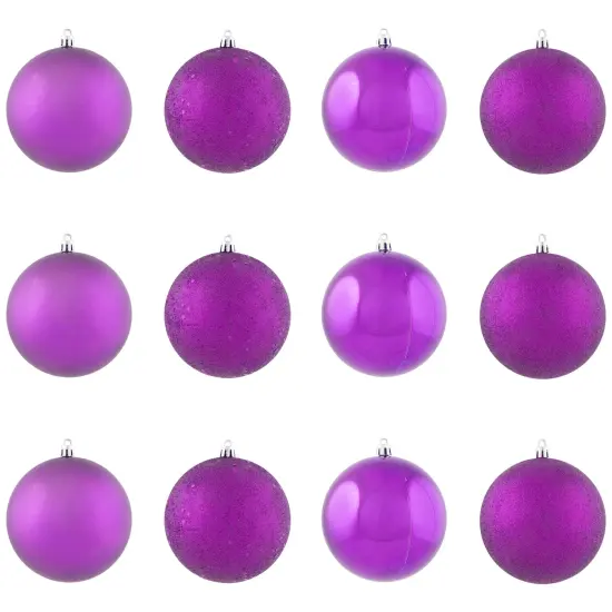 Northlight Shatterproof 4-Finish Christmas Ball Ornaments 4" (100mm) - Purple - Set of 12 {3}