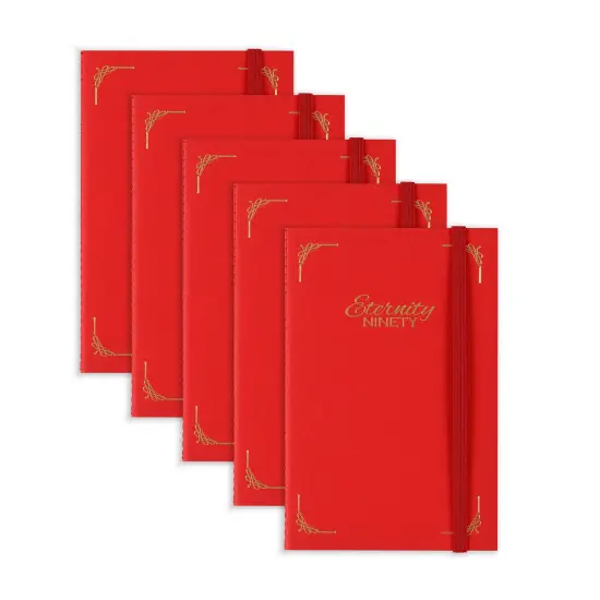 New York Central Eternity Ninety Flat Book- 8x10" Sketch Watercolor Journal, Pack of 5- Red Soft Paperback- Watercolor Sketchbook w/ Elastic Band, 100 Total Sheets 100% Cotton, 90 lb Cold-Pressed {1}
