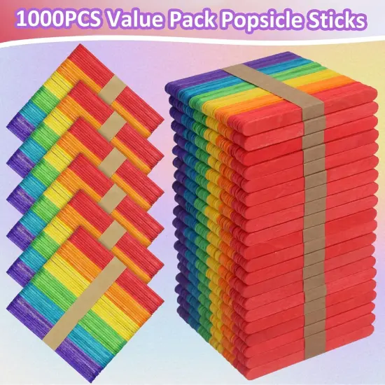 1000 Pcs Colored Popsicle Sticks for Crafts, 4.5 Inch Colored Wooden Craft Sticks, Ice Cream Sticks, Rainbow Popsicle Sticks, Great for DIY Craft Creative Designs and Children Education {3}