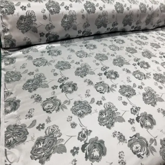 1 Yard Charcoal & Silver Floral Satin Jacquard Brocade Fabric for Jackets Dresses Decor 60 Inch Width {2}