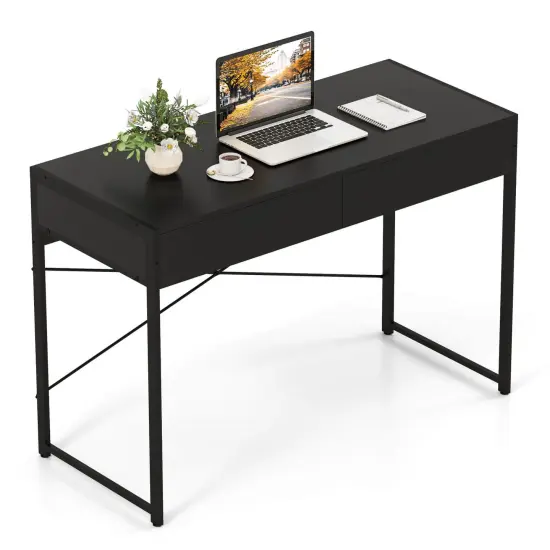 Costway Computer Desk Metal Frame Study Table Home Office Workstation w/2 Drawers {8}