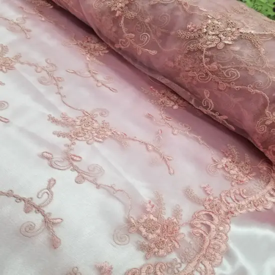 1 Yard Dusty Rose French Floral Mesh Lace Fabric for Bridal Dresses and Decor 50/54 Inch Width {2}
