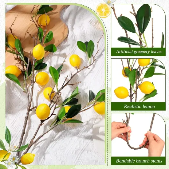 13 Pcs Faux Fruit Decoration Set Includes 3 Pcs 31.5 Inch Artificial Lemon Branch 10 Pcs 3 x 2 {5}