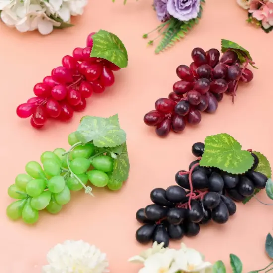 4 Bunches - Artificial Grapes Fake Plastic Fruit Dark Red Grapes String Model Decoration {5}