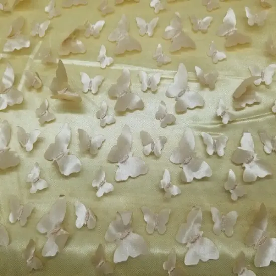 1 Yard Gold 3D Butterfly Embroidered Mesh Tulle Fabric for Dresses & Decorations {1}