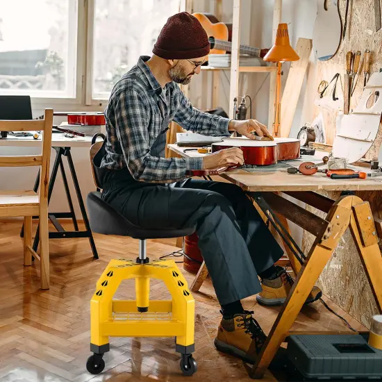 Costway Rolling Seat Mechanic Stool Chair with Tool Tray 4 Universal Wheels for Factory Black/Yellow {4}
