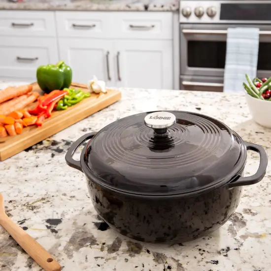 Lodge 6 Quart Dutch Oven, Enameled Cast Iron Cookware with Dual Handles and Lid, Durable Versatile and Vibrant for Your Culinary Creations, Midnight Chrome {5}