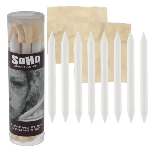 SoHo Urban Artist Blending Stumps & Chamois Tube &ndash; 8-Piece Set for Sketching, Shading & Blending {1}