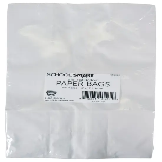 School Smart Paper Bags with Flat Bottom, 6 x 11 Inches, White, Pack of 100 {4}