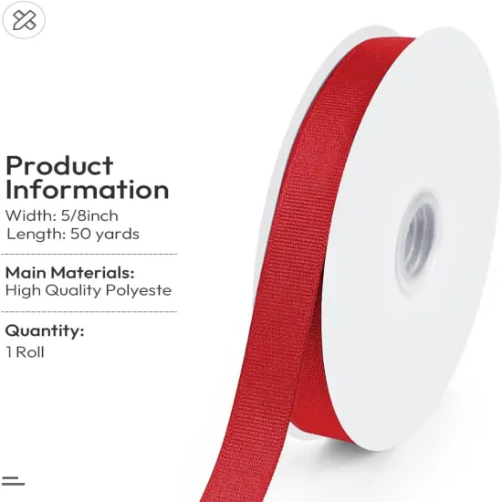 5/8" X 50 Yards Red Grosgrain Ribbon, Premium Grosgrain Ribbon for Sewing, Gift Wrapping, Bow Making, Wedding Decor, Wrapping and More (Red) {2}