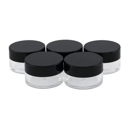 Creative Mark Sample Containers - .24 oz Size, 60-Pack Clear Plastic Sample Jars, Cosmetic Containers with Lids, Wide-Mouth Opening, Easy to Label, Black Lid - Prevent Waste {4}