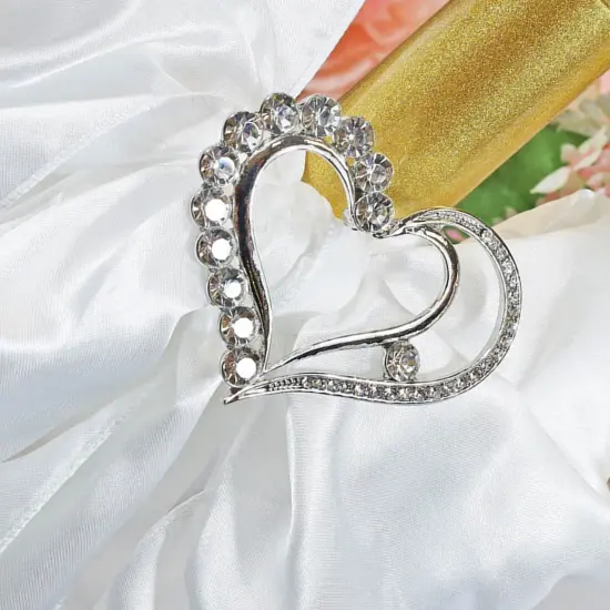 Heart Rhinestone Chair Sash Buckle Silver Wedding Decor 2 Inch Width {4}