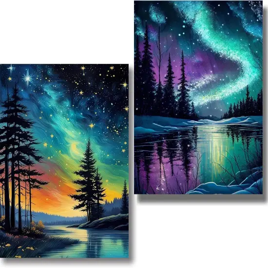 2 Pack Forests Aurora Diamond Painting Kits for Adults {1}