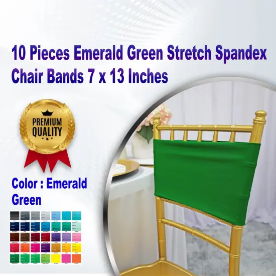 10 Pieces Emerald Green Stretch Spandex Chair Bands 7 x 13 Inches {1}