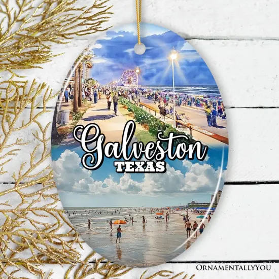 Galveston Cultural Ceramic Ornament, Texas Coastal Christmas Gift {6}