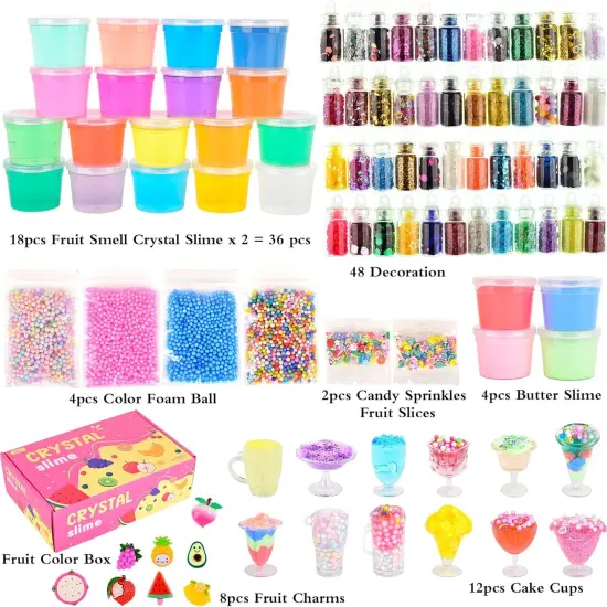 Fruit Slime Kit for Girls, Slime Gift for Ages 6+ Kids Fun Slime Making Kit Awesome Craft Toy Birthday Present Ideas, Christmas Party Favors, Peach Charms, Fruit Scented DIY Slime Supplies. {2}