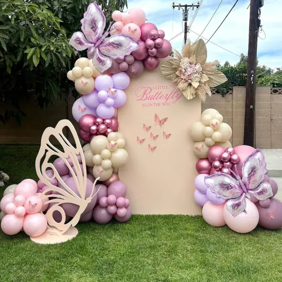 Butterfly Balloon Arch Kit 142pcs Pastel Pink and Purple Balloon with Butterfly Stickers Large Butterfly Foil Balloon for Girl Lavender Baby Shower Wedding Birthday Party Decorations {4}