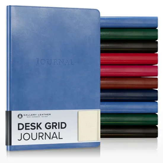 Gallery Leather Grid Journal - Crafted in Maine, USA - Elegant Leather Writing Notebook with 192 Lined Pages - A Timeless Space for Your Thoughts - 8x5.5, Desk Grid Acadia Hydrangea {1}