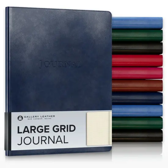 Gallery Leather Grid Journal - Crafted in Maine, USA - Elegant Leather Notebook with 192 Grid Pages , 9.75x7.5 ", Large Grid Acadia Navy {1}