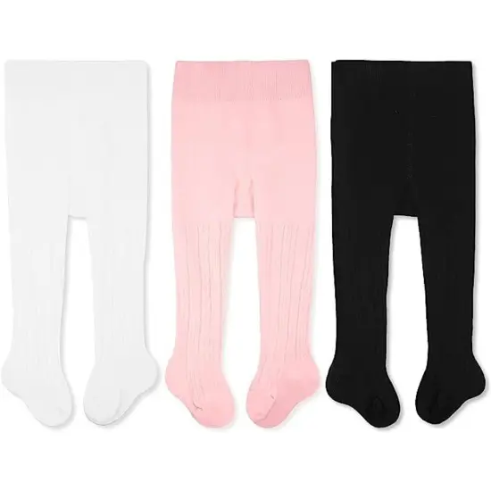 CozyWay Toddler Tights - Girls and Boys Leggins Cable Knit Comfy Cotton Toddlers 2T-4T Multicolor - 3 Pack {1}