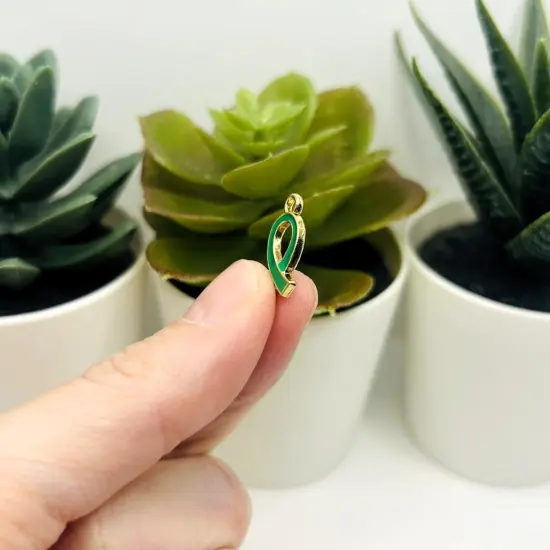 Green Awareness Mental Health Ribbon Charms, 17x10mm {5}