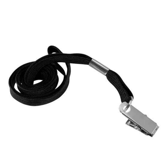 Flat Lanyard with Bulldog Clip, Black, Pack of 100 {1}