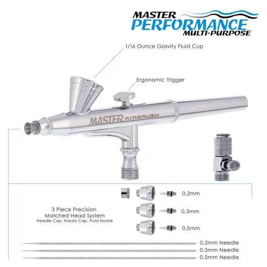 Master Elite G255 Set Dual-Action Gravity Feed Airbrush Set with 3 Nozzle Sets (0.2, 0.3 & 0.5 mm) 1/16 oz Cup {2}