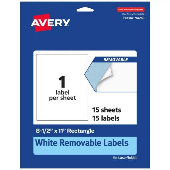Avery Matte White Sticker Project Paper, Removable Rectangle Labels, 8.5" x 11" {7}