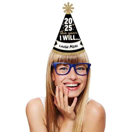 Big Dot of Happiness Hello New Year - Cone Party Hats - 2025 NYE Resolution Cone Party Hat for Adults - Set of 8 (Standard Size) {4}
