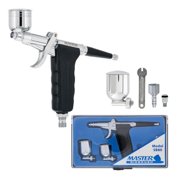 Master Performance SB80 Multi-Purpose Fixed Dual-Action Side Feed Pistol Trigger Airbrush, 0.3 mm Tip, 1/6 & 1/3 oz Cups {1}