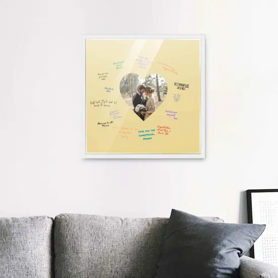 Autograph White Wood Frame with Heart Yellow Mat - Perfect for Event Signatures, Full-Color Pen Set Included - 3 Sizes Available {5}