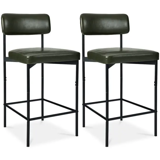 Best Choice Products Set of 2 Faux Leather Counter Stools for Kitchen Island and Dining w/ Metal Frame Moss Green {1}