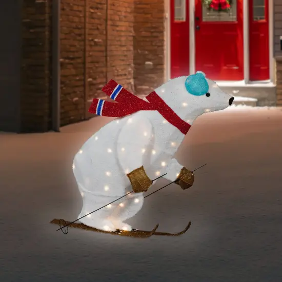 Northlight Lighted Skiing Polar Bear Outdoor Christmas Decoration - 40" - Warm White LED {1}