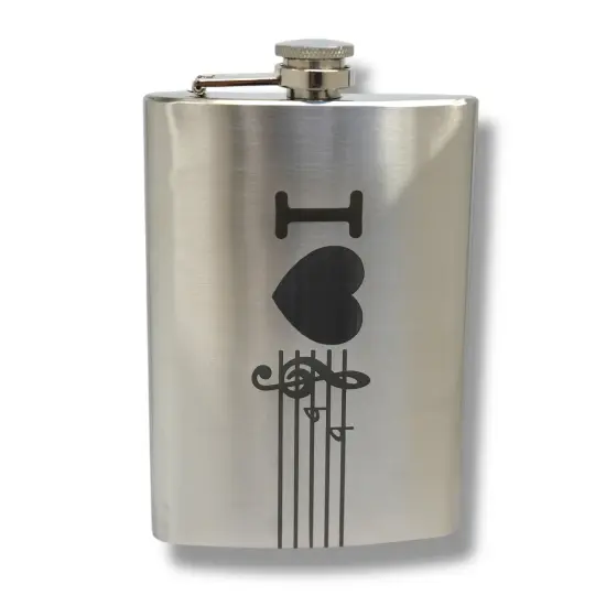 8oz I Love Music Stainless Steel Flask {1}