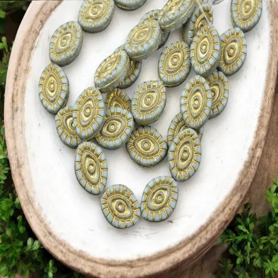 *10* 14x11mm Gold Washed Sky Blue Mystic Eye Beads {4}
