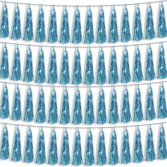 4P Light Blue Foil Fringe Metallic Streamers Banner Tassel Garland {1}