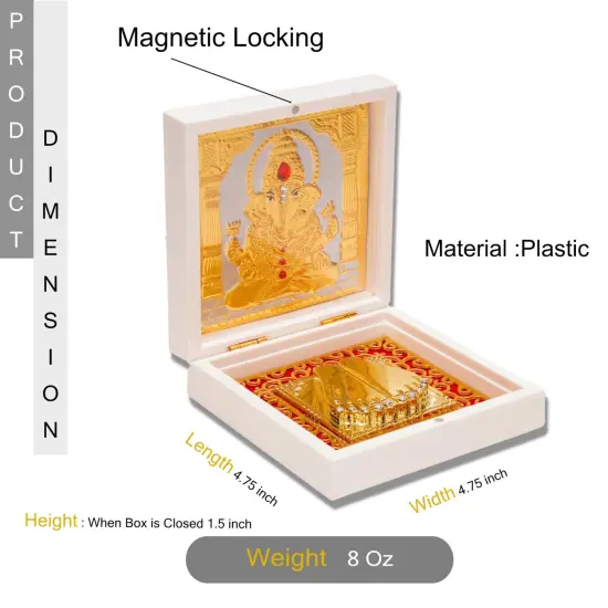 Gold Plated Ganesha Photo Frame with Charan Paduka for Diwali Housewarming Indian Wedding Return Gift Worship Pooja Room Decor Hindu Religious Devotional Paduka Prayer Box Good Luck Gift {3}