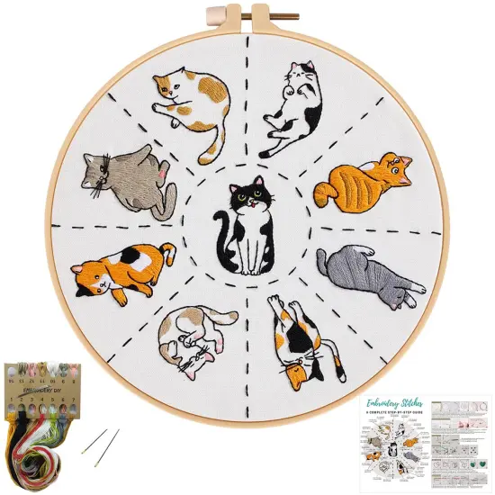 Louise Maelys Cats Embroidery Kits for Beginners with Cute Animals Pattern,Adults Starter Cross Stitch Kit DIY Needlepoint {1}