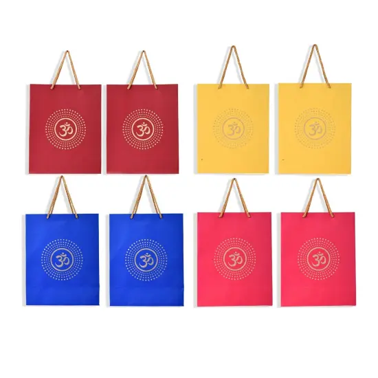 Om Paper Carry Bags Eco-friendly Indian Gift Bag for Wedding Housewarming Navratri Puja Diwali Return Gifts - 8x4x10 Inch {7}
